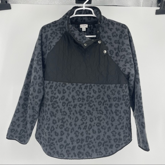 J.CREW NWT QUILTED BUTTON NECK SHERPA TUNIC JACKET GRAY BLACK LEOPARD PRINT SMAL - Picture 4 of 10